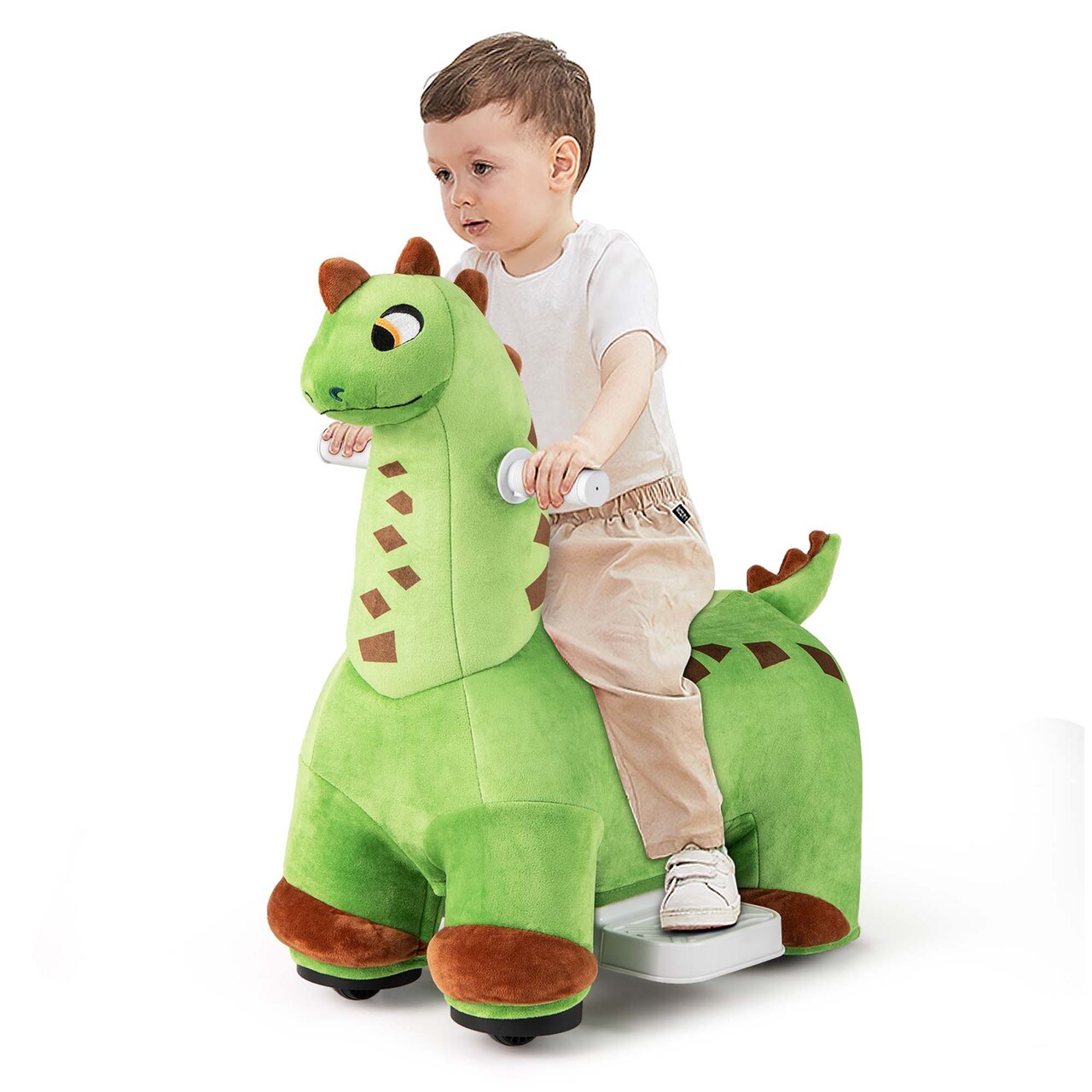 Costway 6V Kids Ride on Dinosaur with Padded Sea Foot Pedal Music Forward & Wheels